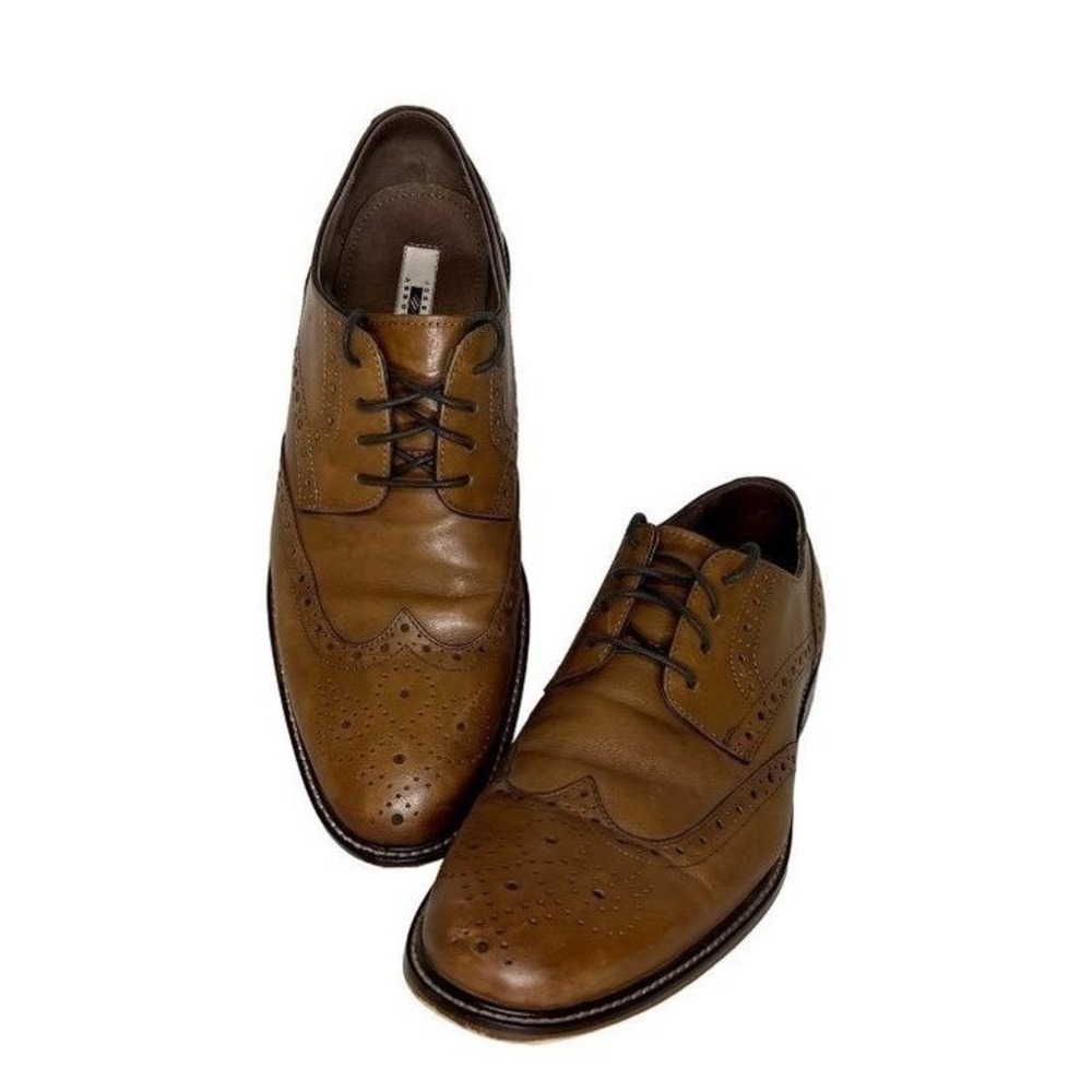 Joseph Abboud Mens Tan Italian Leather Wingtip Oxford Dress Shoes 9.5 40G4R00003 - Picture 4 of 10